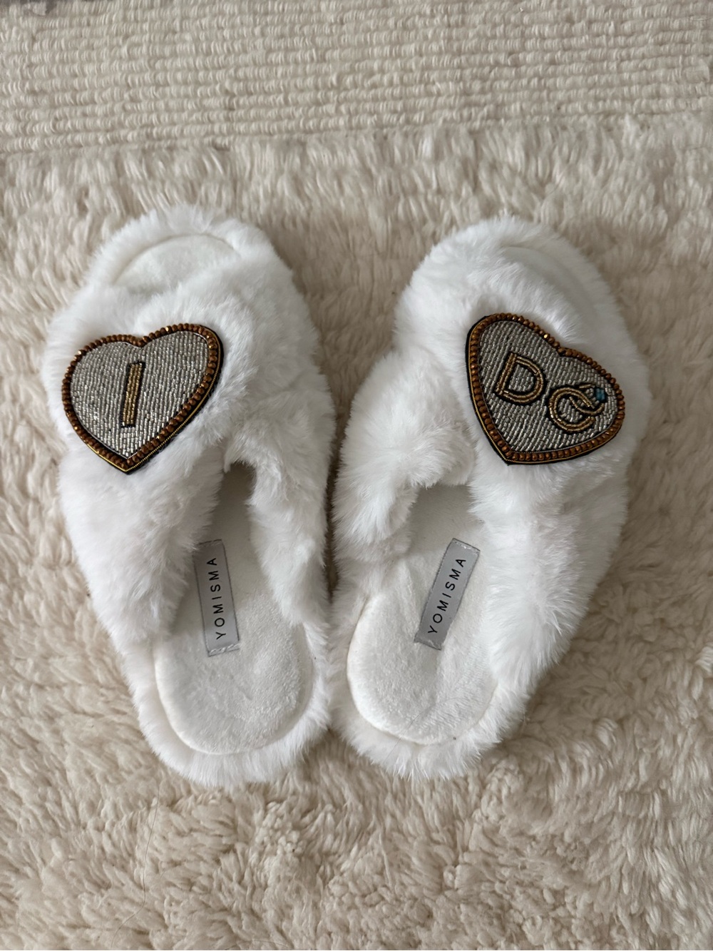 YOMISA Faux Fur Slippers White Wedding Embellished Slides M